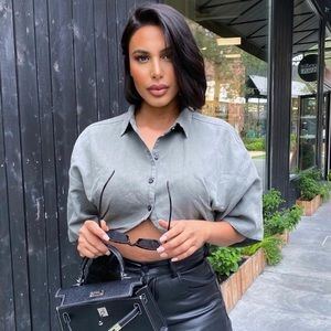 Zara Anthracite Grey Cropped Denim Shirt